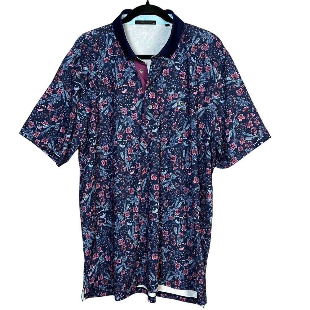 Greyson Golf Polo Shirt Mens XL Floral Cactus Print Blue Stretch‎ Tropical